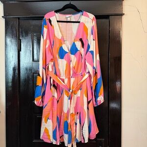 Ava & Viv Pink, Orange, and Blue Plunge Neck Sundress